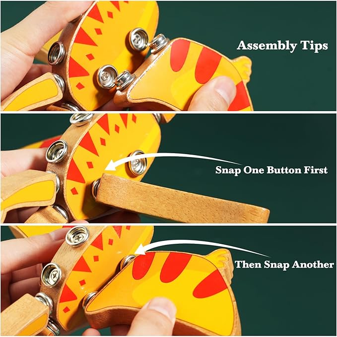 HUZU Dinosaur Building Blocks, Wooden Dino Snap Blocks, Snap Dinosaur Toys for Kids 3-5, 5-8, Fine Motor Skills STEM Kits Educational Learning Building Toys Gifts for Preschool Children