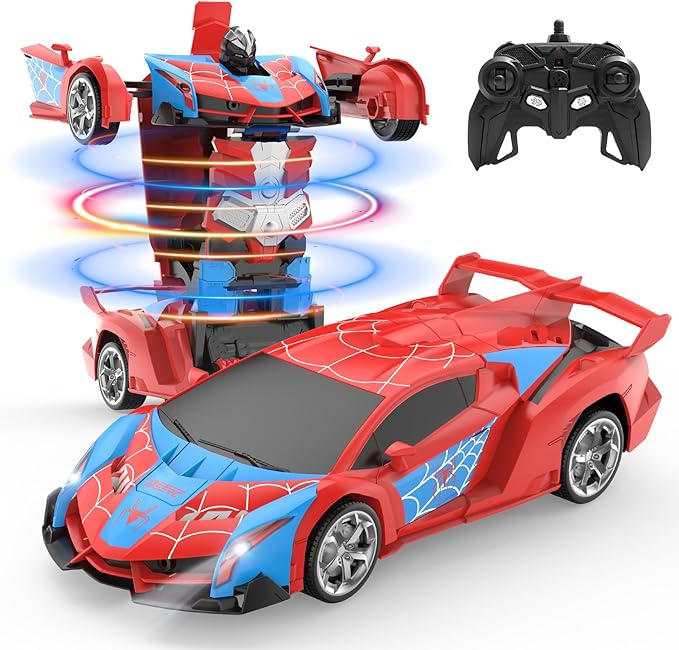 DEERC Spider RC Car Transform Robot, 2.4GHz Remote Control Spider Cars for Kids, 1:18 Scale Robot Toy Car W/One-Key Transformation, 360° Rotation, Auto Mode, Rechargeable Battery, Robot for Man Boys