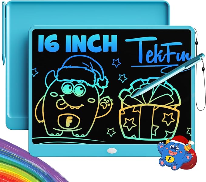 TEKFUN LCD Writing Tablet Doodle Board, 16 Inch Colorful Drawing Tablet Writing Pad, Toddler Toys for 3 4 5 6 7 8 9 Year Old Girls Boys Teen Adults, Birthday Gifts for Kids (Blue)