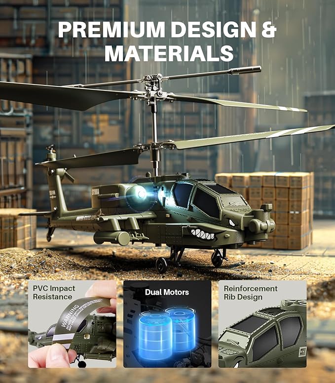 SYMA RC Helicopters, S51H Remote Control Helicopter 2.4GHz Military Army Toys for Boys Girls Kids with Altitude Hold, One Key Take Off/Landing, LED Light, Low Battery Reminder