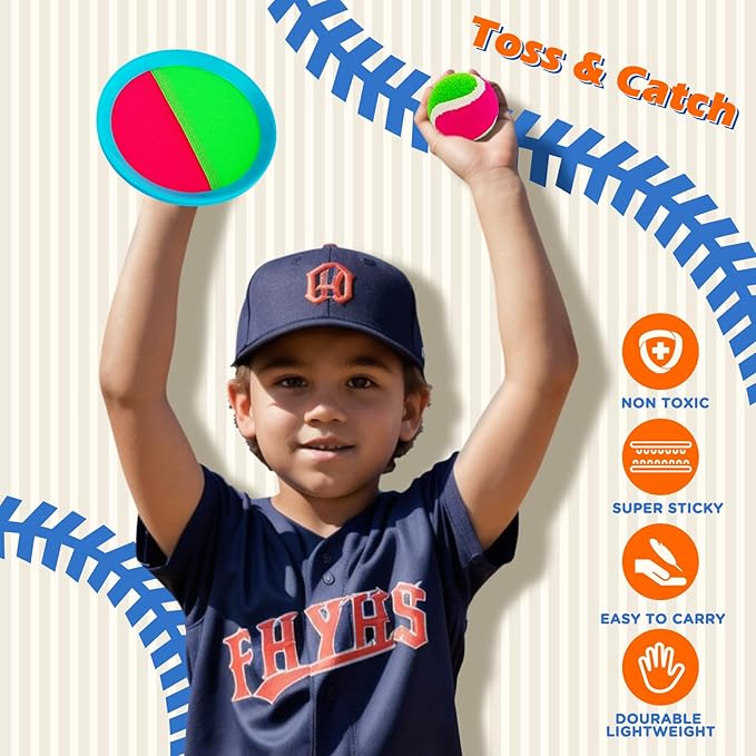 Toss and Catch Ball Set for Kids Outdoor Beach Toys Pool Toys, Catch Game with 6 Paddles and 3 Balls Outdoor Yard Games for 4-12 Years Old Boys Girls Adults
