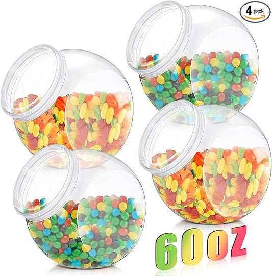 4 Pcs Plastic Candy Jar with Lid for Candy Buffet Large Storage Jar Clear Food Storage Canisters Kitchen Countertop Container for Cookies Beans Snacks Indoor Outdoor Wedding(60 oz)