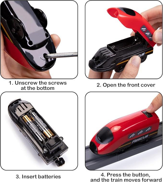 Train Sets for Toddlers, 66 Pcs Trains Toy with Battery Operated & Tracks (Magnetic Connection), Compatible with Thomas, Brio, Christmas Toy Gifts for 3 4 5 6 7 8 Years Old (Fire Engines)