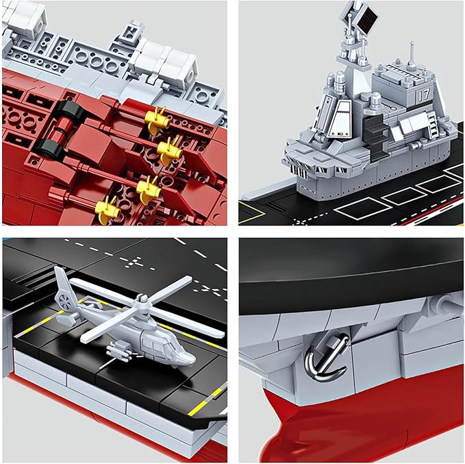 Aircraft Carrier WW2 Military Battleship Building Block Set, Large-SizedCruiser Toy, Military Battle Ship with Helicopter and City Lifeboat, Compatible with Lego Sets for Boys 8-14 & Adults (1514pcs)