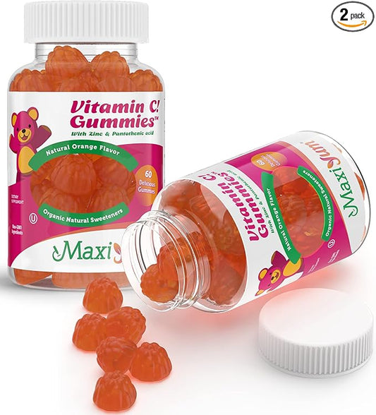 Maxi Health Vitamin C Gummies with Zinc Vitamin C with Zinc for Children and Adults - Respiratory Support and Immune Booster - No Preservatives and Artificial Flavors (60 Count (Pack of 2))