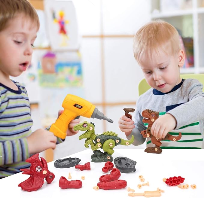 Sanlebi Take Apart Dinosaur Toys for 4 5 6 7 Year Old Boys Kids Building Toy Set with Electric Drill Construction Engineering Play Kit STEM Learning for Boys Girls Age 3 4 5 Year Old