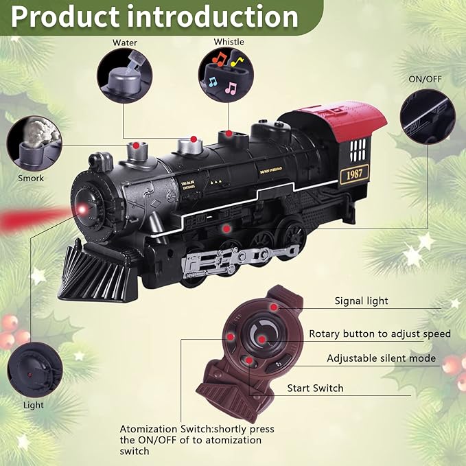 Electric Toys Train Set,Remote Control Train Track Model Toy with Steam,Light,Sound. Train for Christmas Trees,Kids Gifts for 3-8 Years.