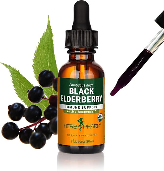 Herb Pharm Certified Organic Black Elderberry Liquid Extract for Immune System Support, Organic Cane Alcohol, 1 Oz