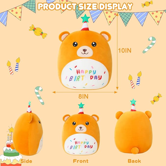SQEQE Bear Plushie Birthday Bear Stuffed Animal Creative Plush Pillow Birthday Party Home Room Decoration Doll Gift for Kids 10 Inch