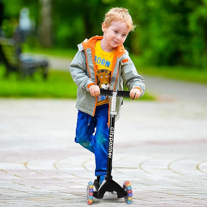 Kids 3-Wheel LED Kick Scooter - Adjustable Height, Lean-to-Steer for Boys & Girls Ages 3-8