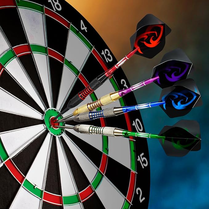 Darts Metal Tip Set Professional Metal Darts for Dartboard Steel Tip Darts with Nonslip Iron Barrel Aluminum Dart Shafts,Extra Flights,Dart Sharpener,Gift Box