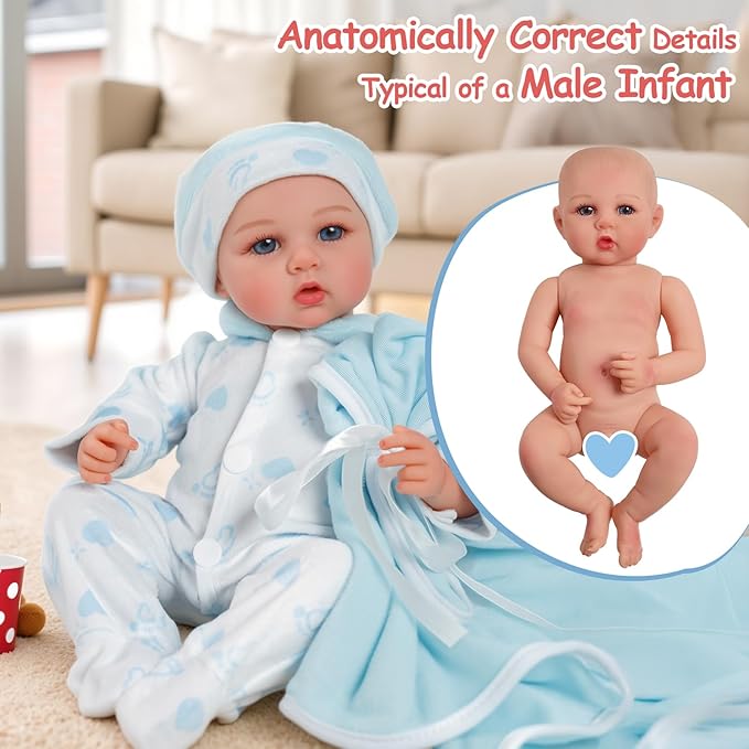 JIZHI Lifelike Reborn Baby Dolls - 12 inch Full Vinyl Body Anatomically Correct Realistic Newborn Baby Doll Boy Real Life Baby Dolls with Accessories for 3+ Year Old Gifts