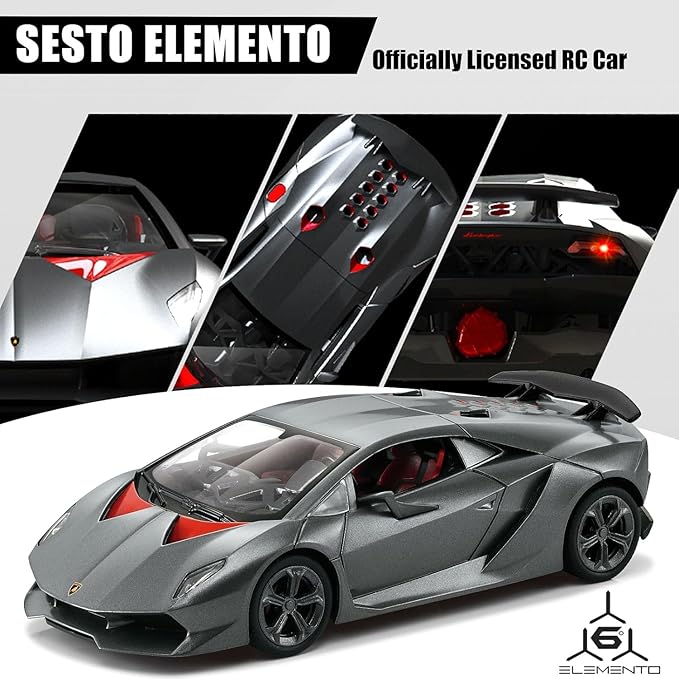 100 CLASSIC Remote Control Car, 1/24 Scale RC Sport Racing Toy Car, Compatible with Lamborghini Sesto Elemento Model Vehicle for Boys Girls Gray