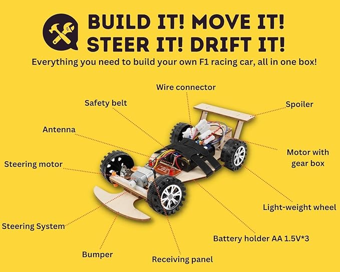 Wireless Remote Control Car Kit F1, Science Project Kit for Kids/Students/Education, STEM Project Model Car Kits to Build, Ideal Choice for Family and School