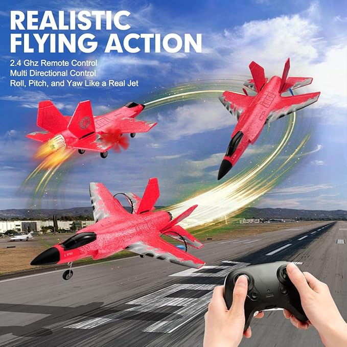 F-35 RC Plane, 2.4GHZ RC Airplane Ready to Fly Remote Control Airplane W/ 2 Batteries & 6-axis Gyro Stabilizer RTF Hobby Sport Toy RC Glider for Beginners Kids Boys Girls Adults