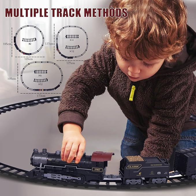 Electric Toys Train Set,Remote Control Train Track Model Toy with Steam,Light,Sound. Train for Christmas Trees,Kids Gifts for 3-8 Years.