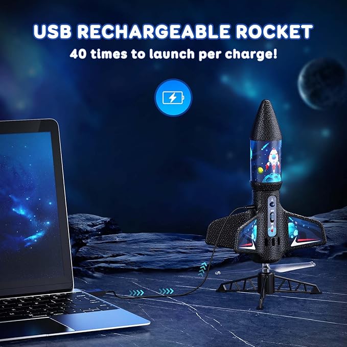 Rocket Launcher for Kids with Launch Set Up to 200 Ft Air Model Rocket Toy with Parachute, Space Ship Outdoor Toys for Ages 8-13 Boy Birthday Gift Birthday Gift for Kids