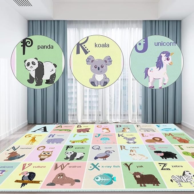 ABC Alphabet Rug Carpet for Kids, Educational Area Rugs for Classroom, Alphabet Animal Play Mat for Playroom and Bedroom (47x71In)