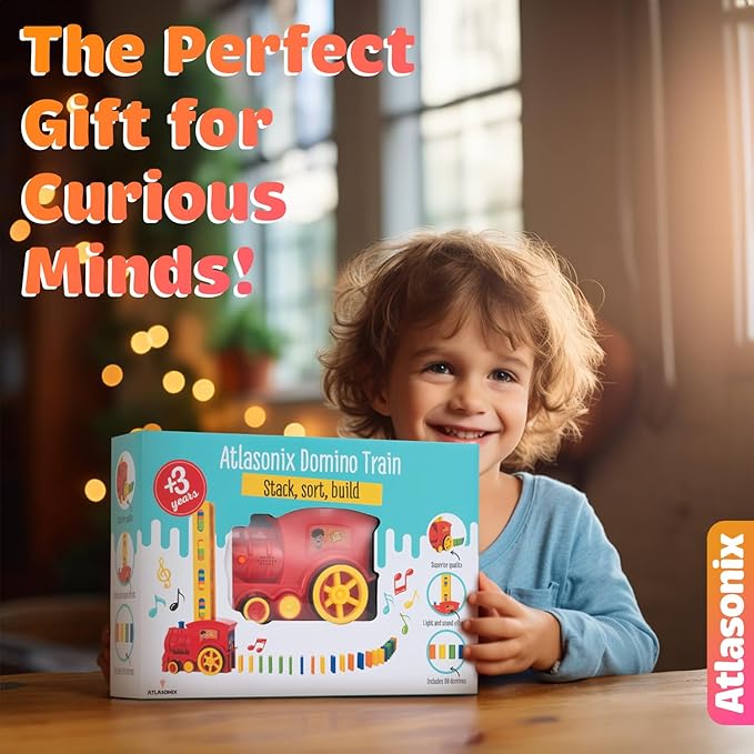 Domino Train Set for Kids – Automatic Domino Laying Toy, Montessori STEM Learning Gift for Boys & Girls Ages 3-8, Fun Educational Toddler Toy, Birthday Present for 3-5 Year Olds