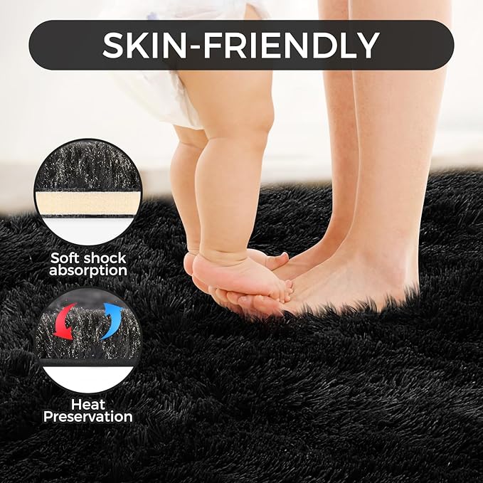 5X8 Ultra Soft Rug for Living Room, Fluffy Shag Area Rug for Bedroom, Modern Shaggy Carpets Fuzzy Rug for Teens Dorm Nursery Home Decor Aesthetic, Upgrade Anti-Skid Durable, Black