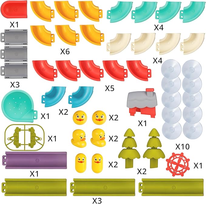 Duck Slide Toys, Bath Toys for Kids Ages 4-8, DIY Building Kit for Ages 5-7, Bathtub Time Birthday Gift for Toddler 3 + Year Old (51 PCS)