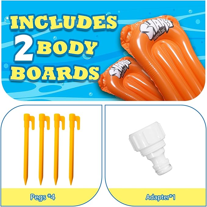 Slip Water Slide, 22ftx5ft Slip Water Slide for Kids Backyard Lawn,Summer Water Toys Outdoor Sprinkler with 2 Sliding Racing Lanes and 2 Inflatable Bodyboards