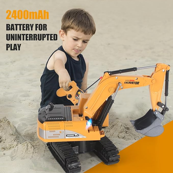 Remote Control Excavator Toys for Boys, RC Excavator Toy for Boys 3 4 5 6 7 8 Year Old Kids Christmas Birthday Gift，RC Digger Truck Construction Vehicles with Metal Shovel & Light