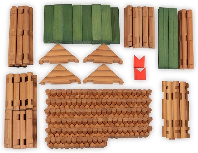 Wondertoys 328 Pcs Wooden Logs Set Ages 3+, Classic Building Log Toys for Kids, Creative Construction Engineering Educational Gifts