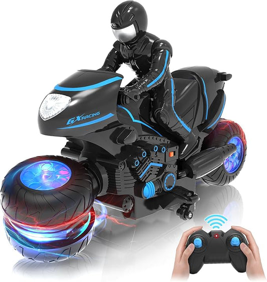 RC Motorcycle, Remote Control Motorcycle with RGB Wheels Lights - 360-degree Rotations, Drifts, High-Speed, RC Car Dirt Bike Toy for Boys 4-7 8-12 Years Kids