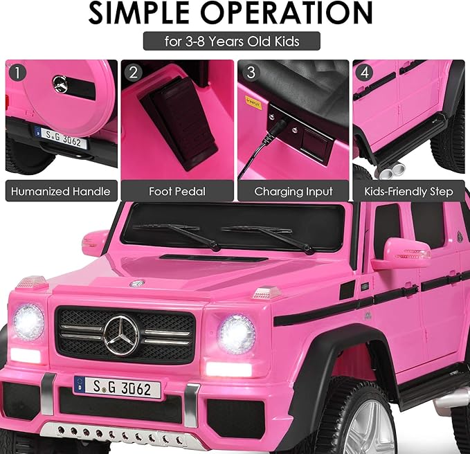Costzon Ride on Car, Licensed Mercedes-Benz Maybach, 12V Battery Powered Vehicle Toy w/ 2 Motors, Remote Control, 3 Speeds, Lights, Horn, Music, Aux, Storage, Truck, Electric Car for Kids (Pink)