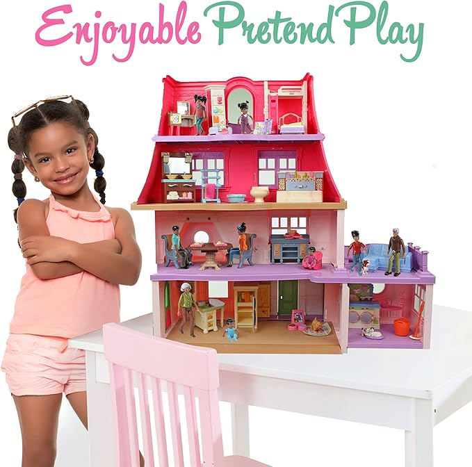 Beverly Hills Doll Collection Sweet Li'l Family African American Dollhouse People Set of 9 Action Figure Set - Grandpa, Grandma, Mom, Dad, Sister, Brother, Toddler, Twin Boy & Girl