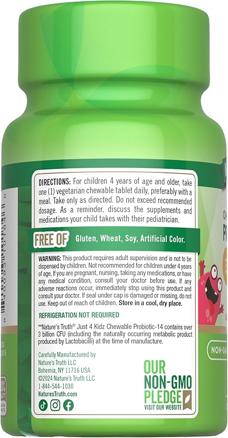 Nature's Truth Probiotics for Kids | 30 Chewable Tablets | 3 Billion CFUs | Berry Flavor | Vegetarian, Non-GMO & Gluten Free Supplement