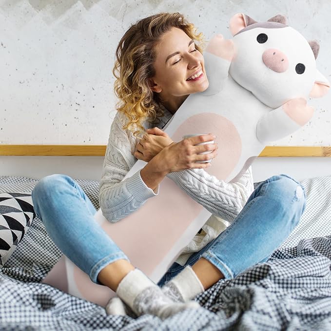 Long Plush Cow Body Pillow, Cute Cow Stuffed Animal Soft Plushie, Big Cuddle Pillow Toy for Girls (20 Inches)