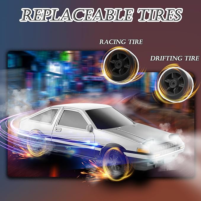 1/43 Mini RC Drift Car with Gyroscope, 2.4GHz Full Proportional High Speed Remote Control Car, RTR 4WD Fast RC Cars with LED Lights Racing Tires, Hobby RC Cars Toy Model Gift for Adults, Kids, Boys