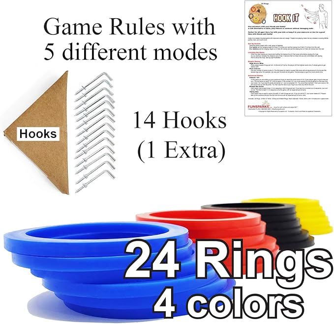 Hook It Ring Toss Game for Kids & Adults – Includes 24 Rings and Extra Hook – Indoor & Outdoor Games for Family and Friends – Safe Alternative to Darts