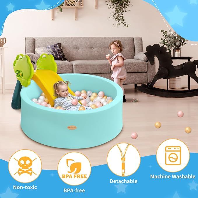 Baby Ball Pit 35.4" Soft Round Memory Foam Ball Pits NOT Included Balls Indoor Outdoor Playpen for Babies Toddlers Kids Great Gift for Girls Boys, Blue