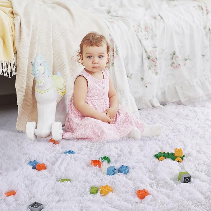 Ompaa Fluffy Runner Rugs, 2x4 Feet White, Super Soft Shaggy Carpet Fuzzy Long Fur Rug for Bedroom Living Room Dorm, Plush Kids Playroom Baby Girls Nursery Decor Mats