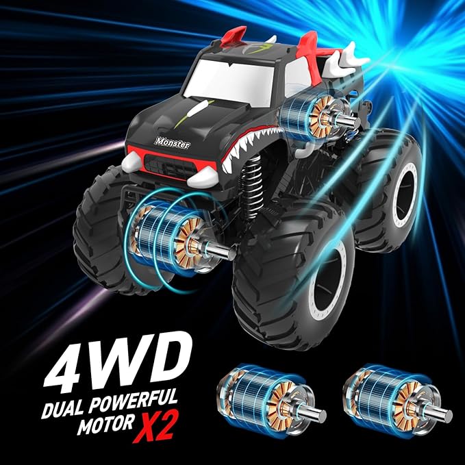 1/16 Remote Control Monster Truck : 4x4 Off Road Waterproof Rc Jeep Combines Amphibious and All Terrain Traversal, Birthday Gift for Boys & Girl Ages 6-12 (Red Pickup)