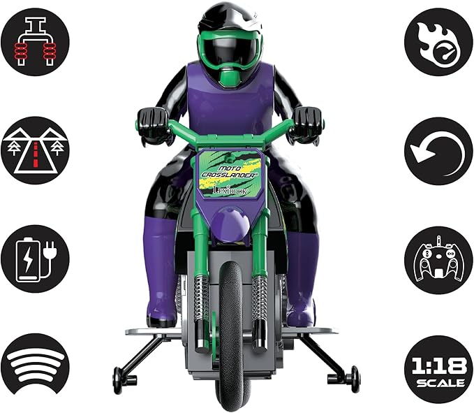 Lexibook RC18, Crosslander radio road motorcycle, up to 12km/h, perfect balance, light effects, crazy skids, fast acceleration, ergonomic remote control, rechargeable