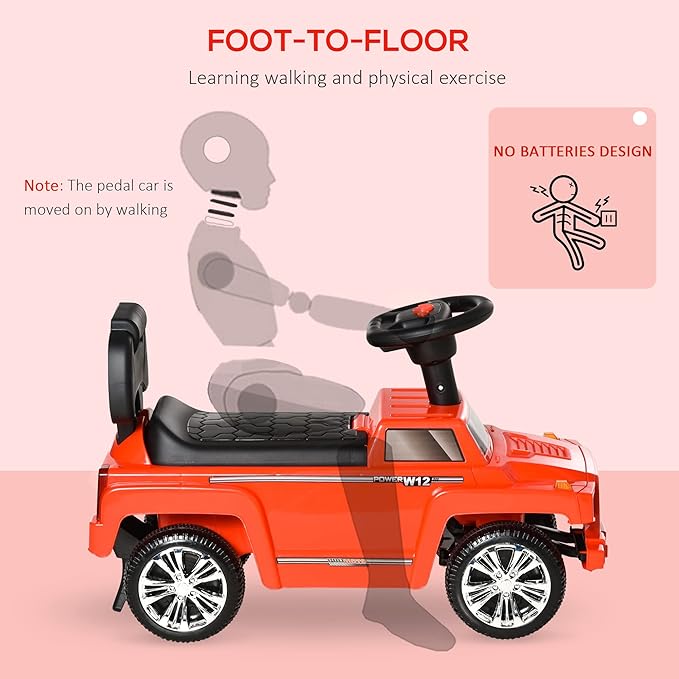 Aosom Kids Ride on Push Car, SUV Style Sliding Walking Car for Toddle with Horn, Music, Working Lights, Hidden Storage and Anti-Dumping System, Red