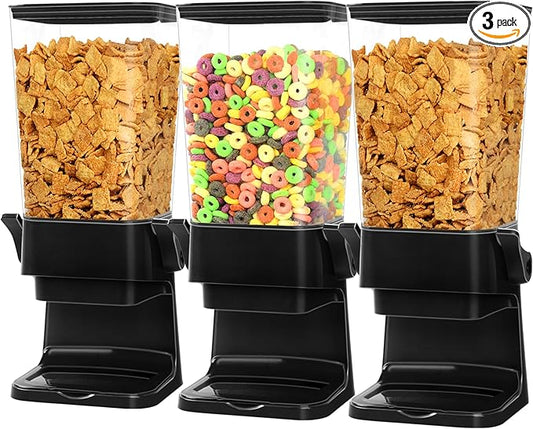 Cereal Dispenser Countertop Large Cereal Containers Storage Dispenser For Pantry Dry Food Dispenser Countertop Rice Candy Dispenser Machine For Snack,Nuts, Granola(Black,3 pack)