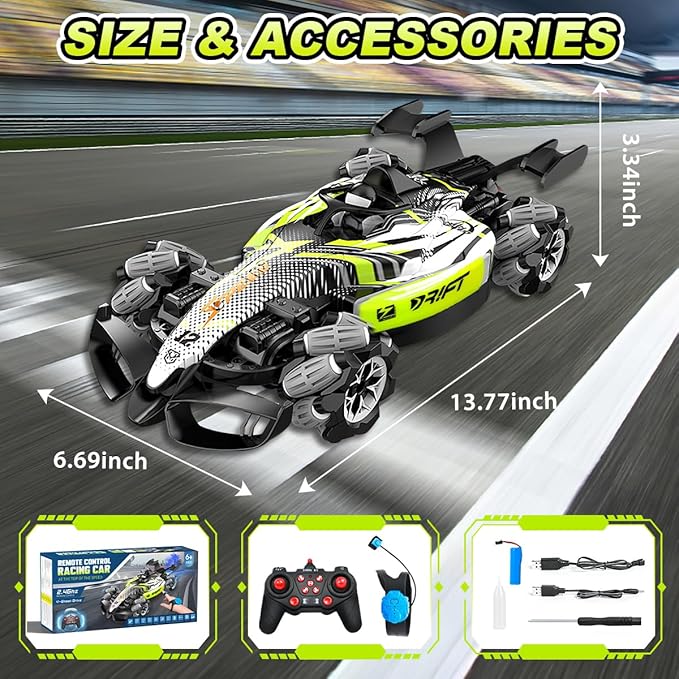 Axirata F1 Gesture Hand Remote Control Car for Kids Age 6-12 Year Old 2.4GHz 4WD 360°Rotation Drift RC Stunt Car with Light & Music & Spray 1:12 Scale Toy Car Gift for Boys Girls