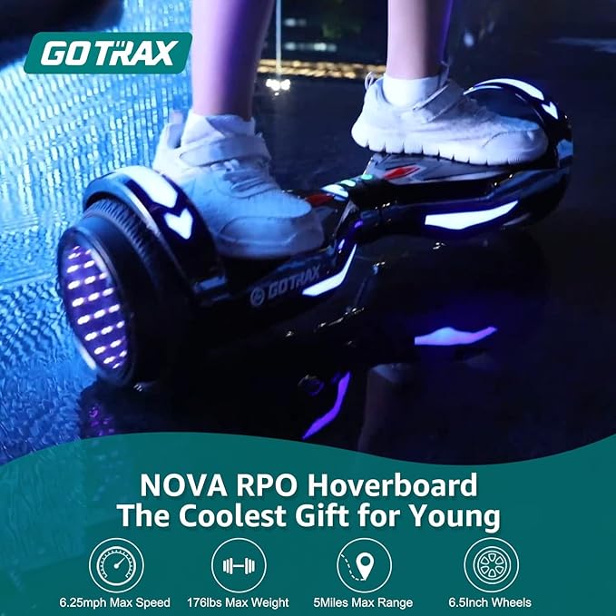 Gotrax Hoverboard with 6.5" LED Solid/Offroad Tires, Max 5/6 Miles Range, 6.2mph Power by Dual Brushless Motor, UL2272 Certified and 65.52Wh/93.6Wh Battery Self Balancing Scooter for 44-176lbs