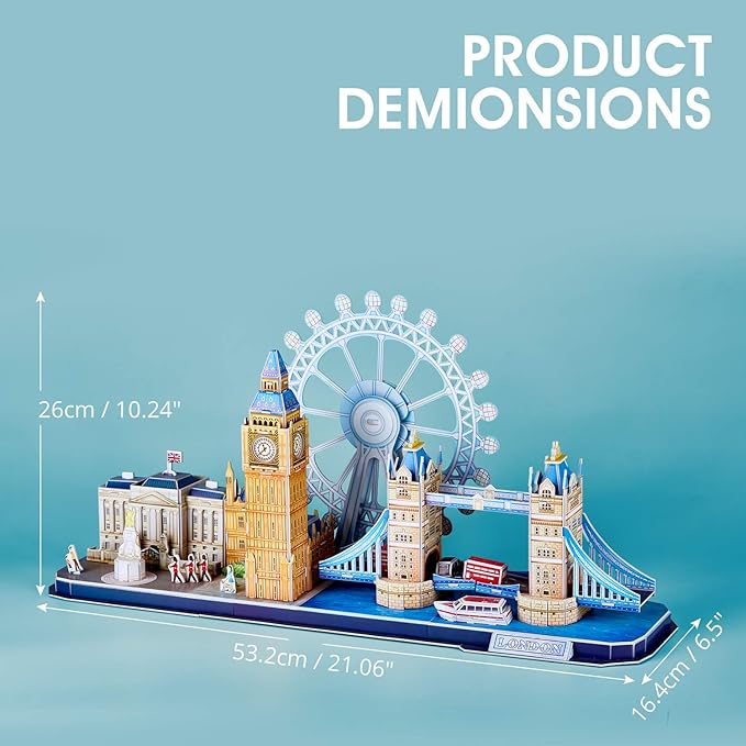 CubicFun 3D Puzzles for Adults London Cityline Puzzles for Gifts for Teenage Girls Architecture Building Gifts for Women Men, Tower Bridge, Big Ben, Buckingham Palace, The London Eye, 107 Pieces