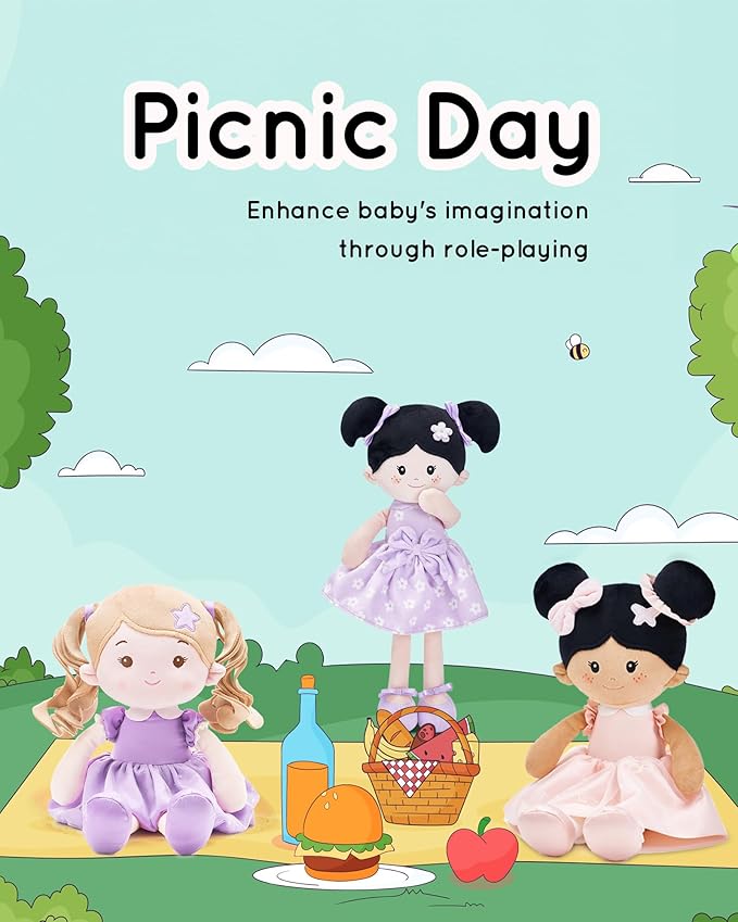 Soft Baby Doll Toys (16''), My First Baby Rag Doll for 1 Year-Old Girl Birthday Gift, Christmas Plush Toys Gift for Toddler Kids Infants -Starlet Purple