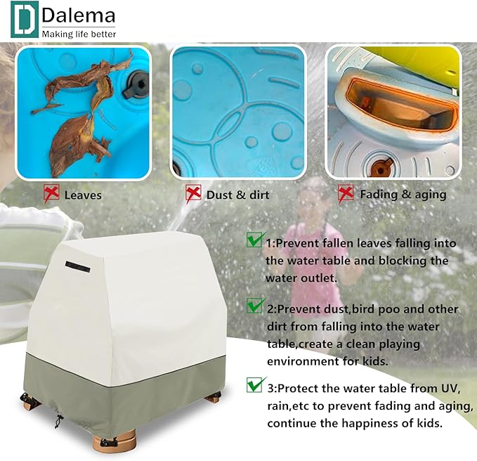 Kids Water Table Cover,Outdoor Heavy 600D Waterproof Anti-UV Dustproof Kids Water Play Table Cover,Compatible with Step2 Rain Showers Splash Pond Toddler Water Table,Beige,Cover Only