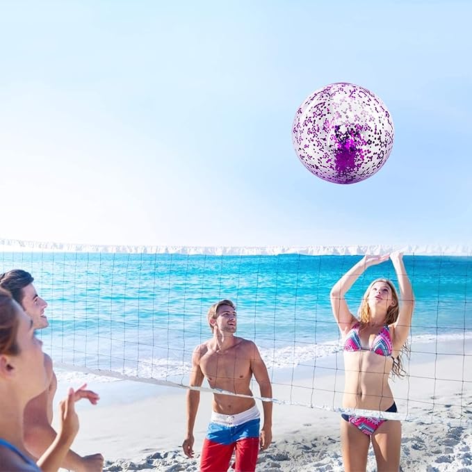 12 Pack Inflatable Beach Balls Bulk 16" Glitters Pool Toys Balls for Pool, Beach, Summer Pool Party - Swimming Pool Game Water Beach Toys Kid Party Favor Summer Decorations Blow Up Grape Beach Ball