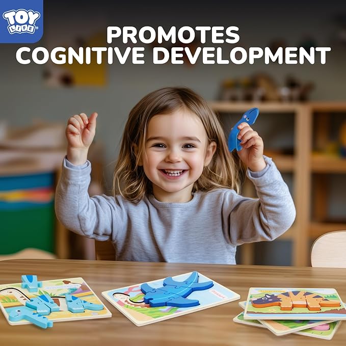 TOY Life Toddler Puzzles Ages 2-4, Wooden Puzzles for Toddlers 1-3, 7 Piece Dinosaur Puzzle 2 Year Old, Toddler Puzzles Ages 1-3, Toddler Boy Toys 2-3, Educational Toys for Toddlers 3-5