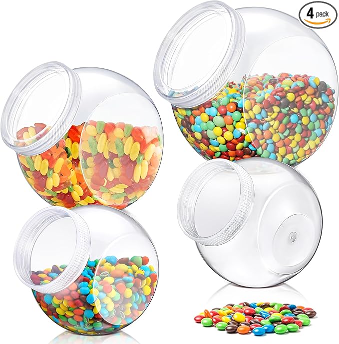 4 Pcs Plastic Candy Jar with Lid for Candy Buffet Large Storage Jar Clear Food Storage Canisters Kitchen Countertop Container for Cookies Beans Snacks Indoor Outdoor Wedding(40/60/80 oz)