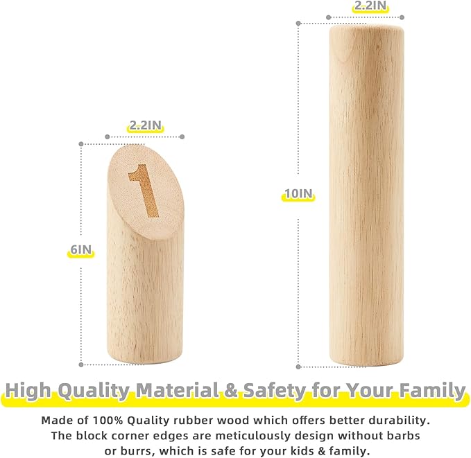 Gorock Numbered Block Toss Games, Wooden Bowling Throwing Game Set with Scoreboard & Carrying Bag, Giant Outdoor Backyard Lawn Games for Kids Adults Family